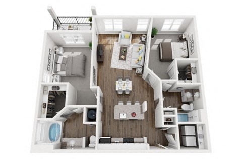 2 Bed 2 Bath 1160 sf Warren Renovated Floor Plan at Two Addison Place, Pooler, Georgia